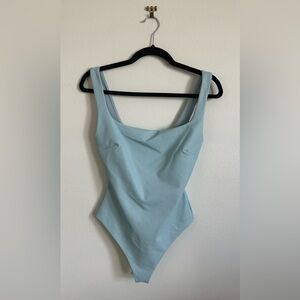 Naked Wardrobe light blue faux leather bodysuit
